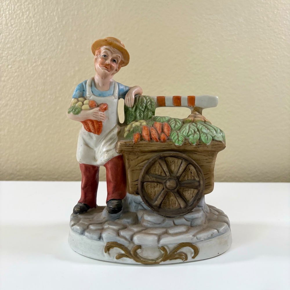 Vintage Ceramic Man With Vegetable Cart UOGC Taiwan Collectible